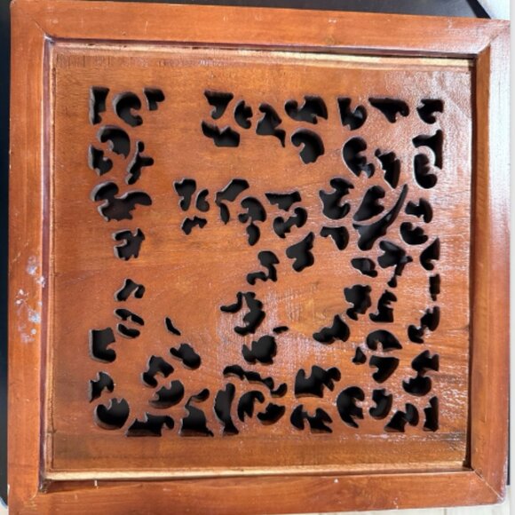 Vintage handmade, original wood carved art with flowers and birds - Picture 2 of 5